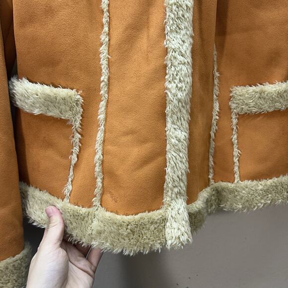 Mudd Y2K 90s Pennylane Coat Jacket Orange Faux Shearling Fur Suede Boho Hippie - Picture 3 of 6